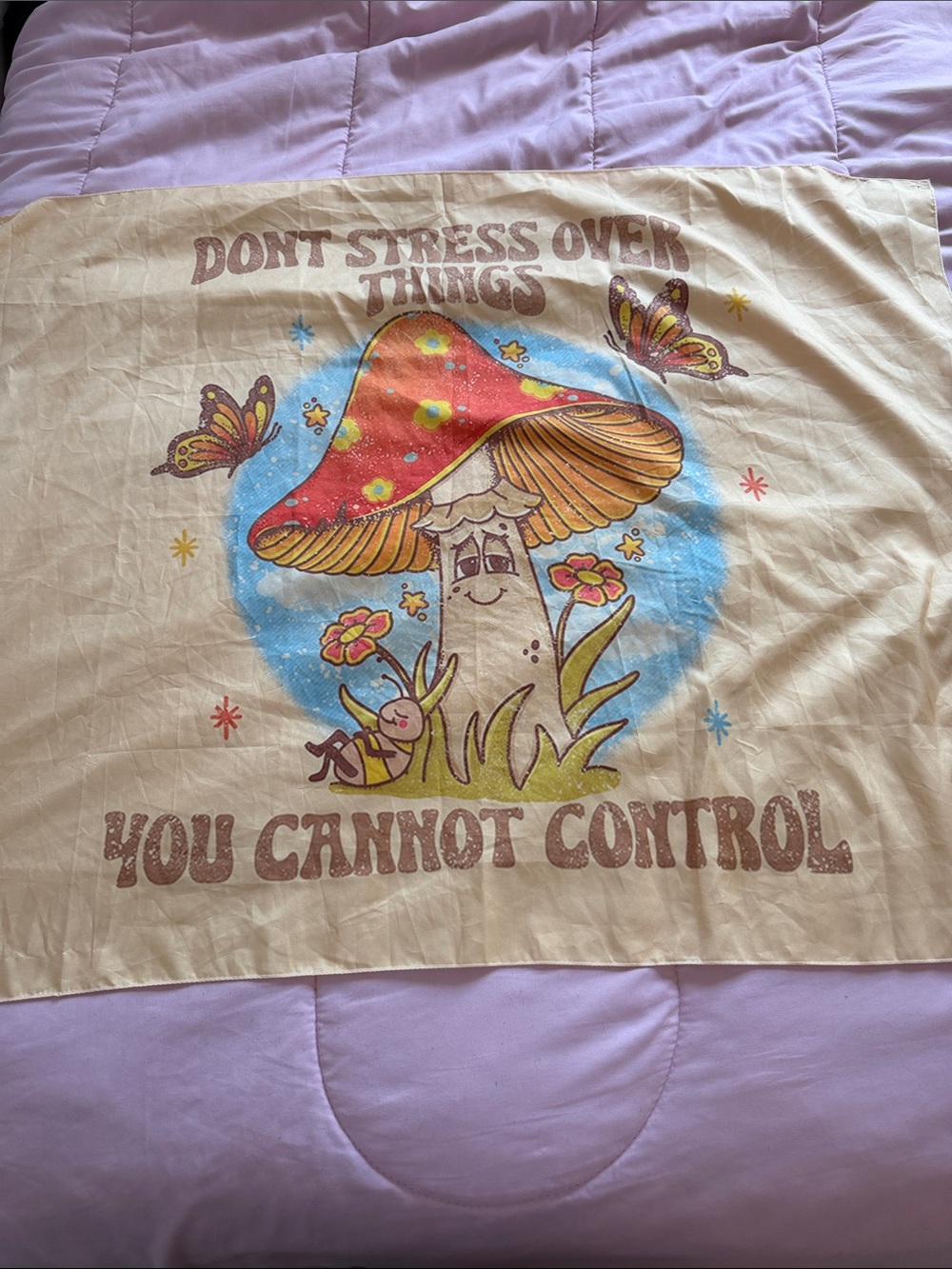 Don't Stress Over Things Mushroom Graphic Panel - Beige, Red, Blue
